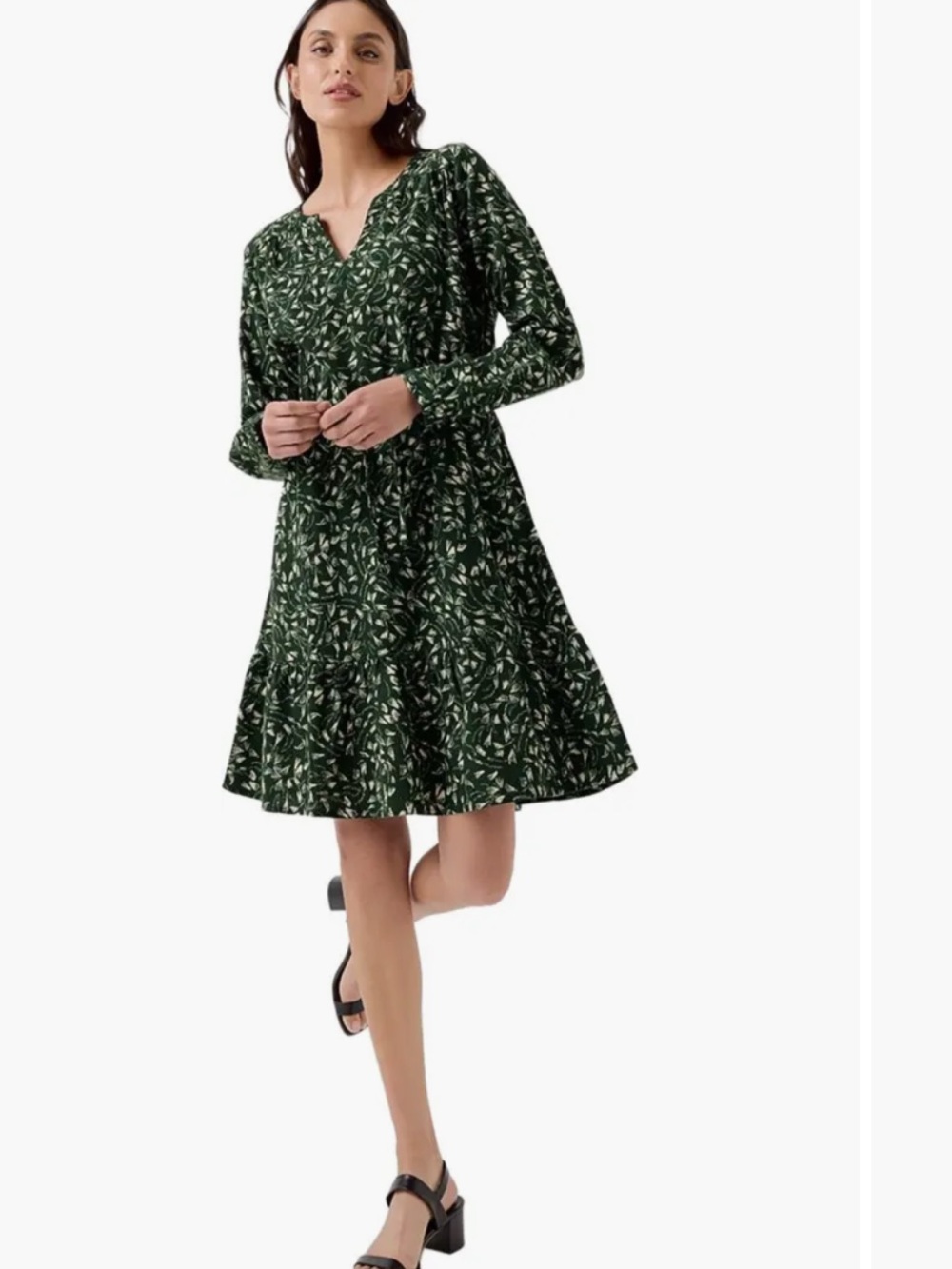 NWOT Pact Organic Cafe Crepe Tiered Dress Sz L Green Print